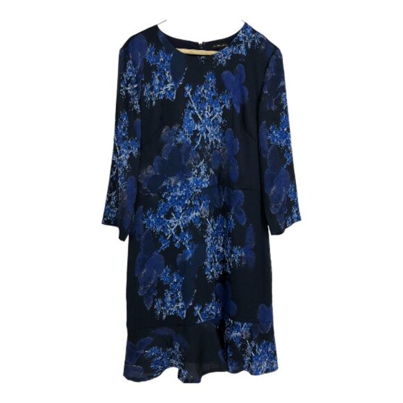 Banana Republic Dark Blue Floral 3/4 Sleeve Peplum  Hem Midi Dress 10 - Picture 2 of 16